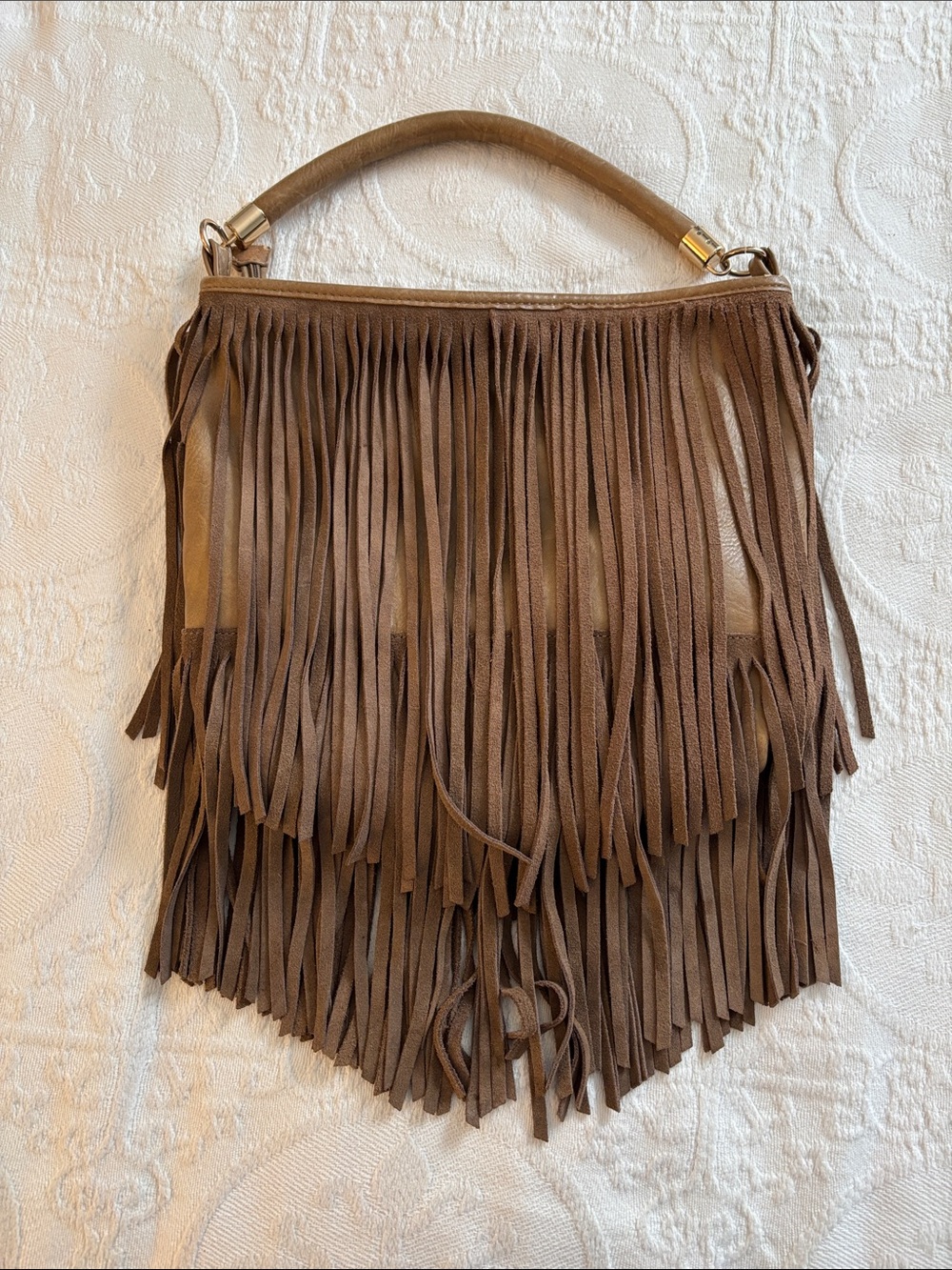 Moda Luxe Brown Fringed Suede Shoulder Bag